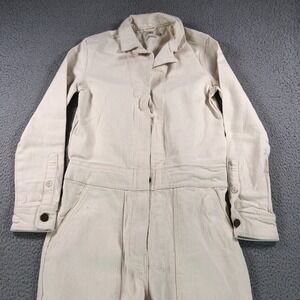 Faherty Coverall Jumpsuit Womens XS Cream Overland Twill Utility Organic Cotton